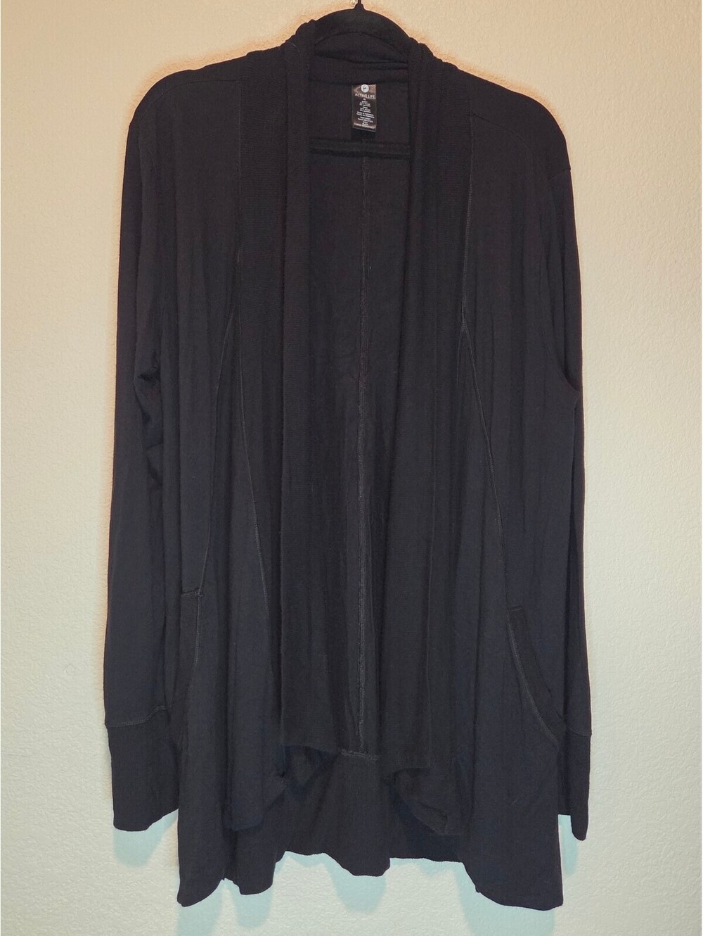 Active Life Black Modal Spandex Cardigan XL with Thumbholes and Pockets